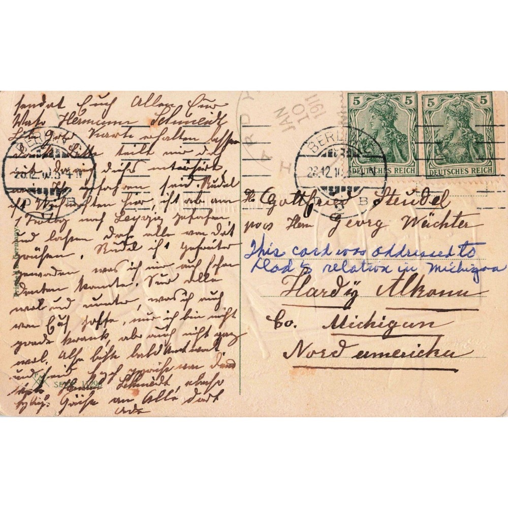 New Year Postcard 1911 German Horse Drawn Sleigh Money Sacks Winter Antique - Picture 2 of 2